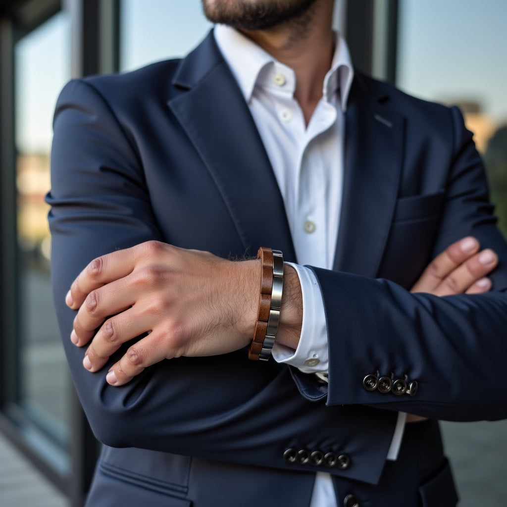 Męska bransoleta ze stali nierdzewnej i naturalnego drewna