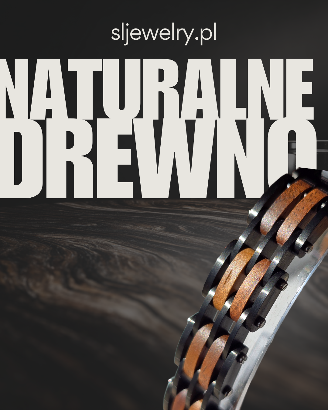 Męska bransoletka z naturalnego drewna i stali nierdzewnej S&L Jewelry – elegancki prezent dla mężczyzny, męża, taty lub brata na urodziny