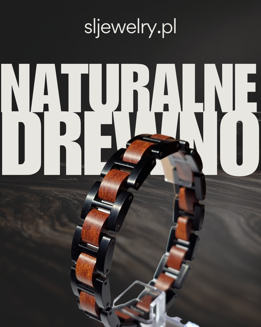 Męska bransoletka ze stali nierdzewnej i dębu w skórzanym pudełku prezentowym, elegancki dodatek dla mężczyzn, bransoletka stal i drewno, luksusowy prezent dla niego