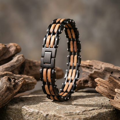 Męska bransoletka SL JEWELRY TITAN WOOD z naturalnego drewna i czarnej stali