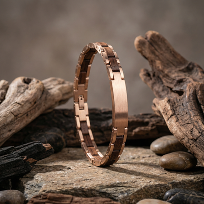 Męska bransoletka “GOLDEN WOOD” z drewna Walnut i stali — elegancja, minimalizm i luksusowy styl