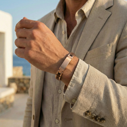 Męska bransoletka “GOLDEN WOOD” z drewna Walnut i stali — elegancja, minimalizm i luksusowy styl