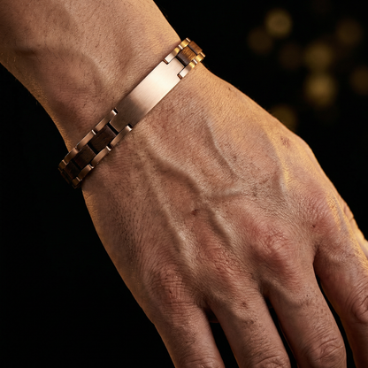 Męska bransoletka “GOLDEN WOOD” z drewna Walnut i stali — elegancja, minimalizm i luksusowy styl