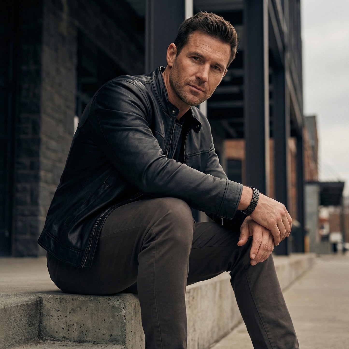 Męska bransoletka z drewna hebanowego i stali nierdzewnej 304