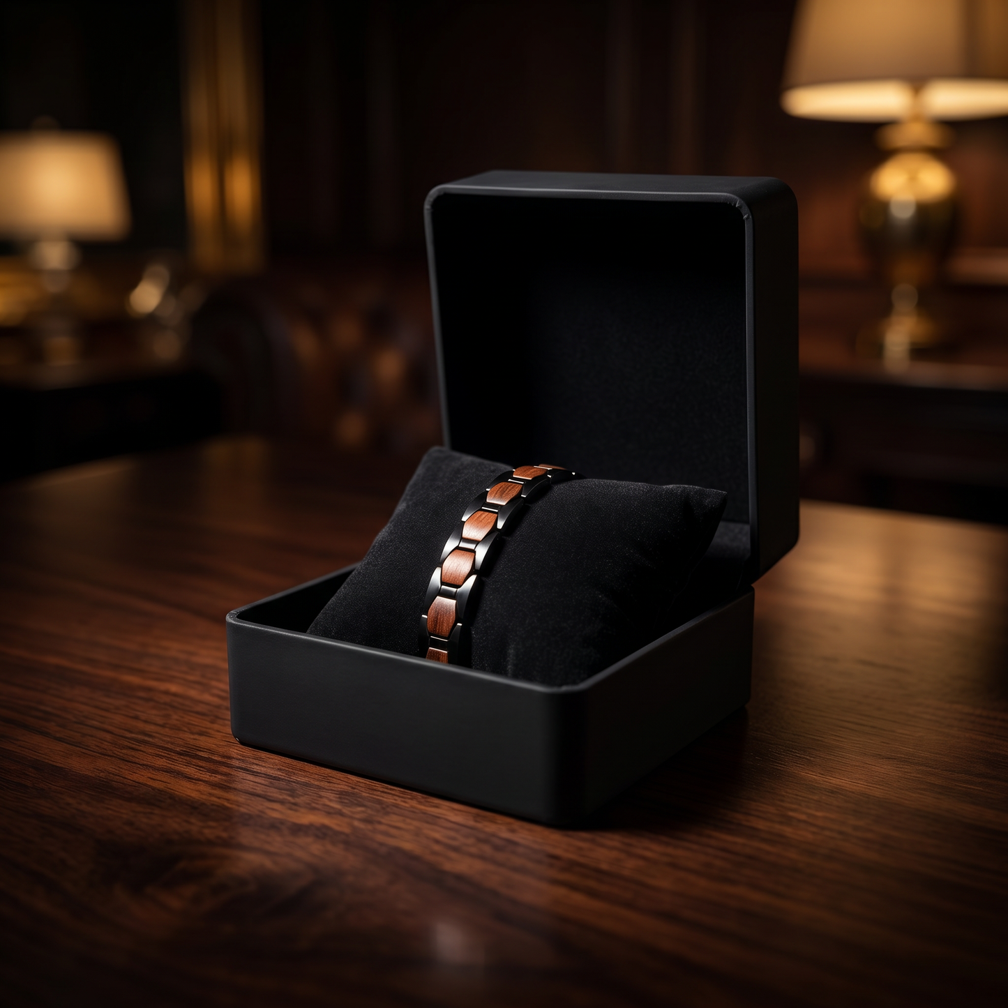 Luksusowe skórzane pudełko prezentowe SL JEWELRY z bransoletką Ciemny Orzech – elegancki prezent dla mężczyzny