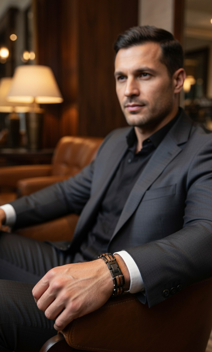 Męska bransoletka “DARK KNIGHT” z drewna i stali — siła charakteru w eleganckim wydaniu