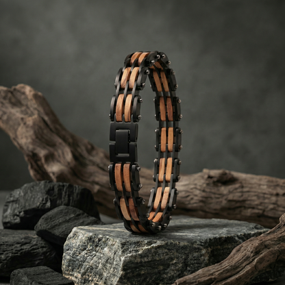 Męska bransoletka “TITAN WOOD” z naturalnego drewna i stali — dodaj charakteru swojemu stylowi