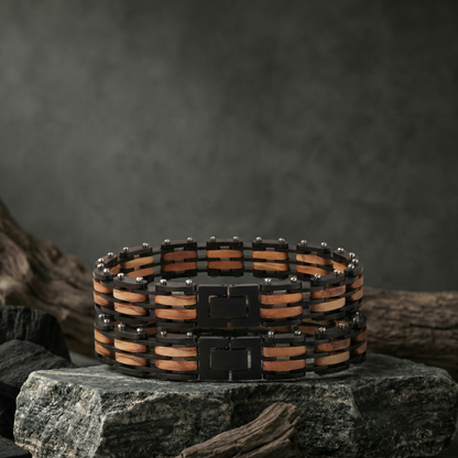 Męska bransoletka “TITAN WOOD” z naturalnego drewna i stali — dodaj charakteru swojemu stylowi