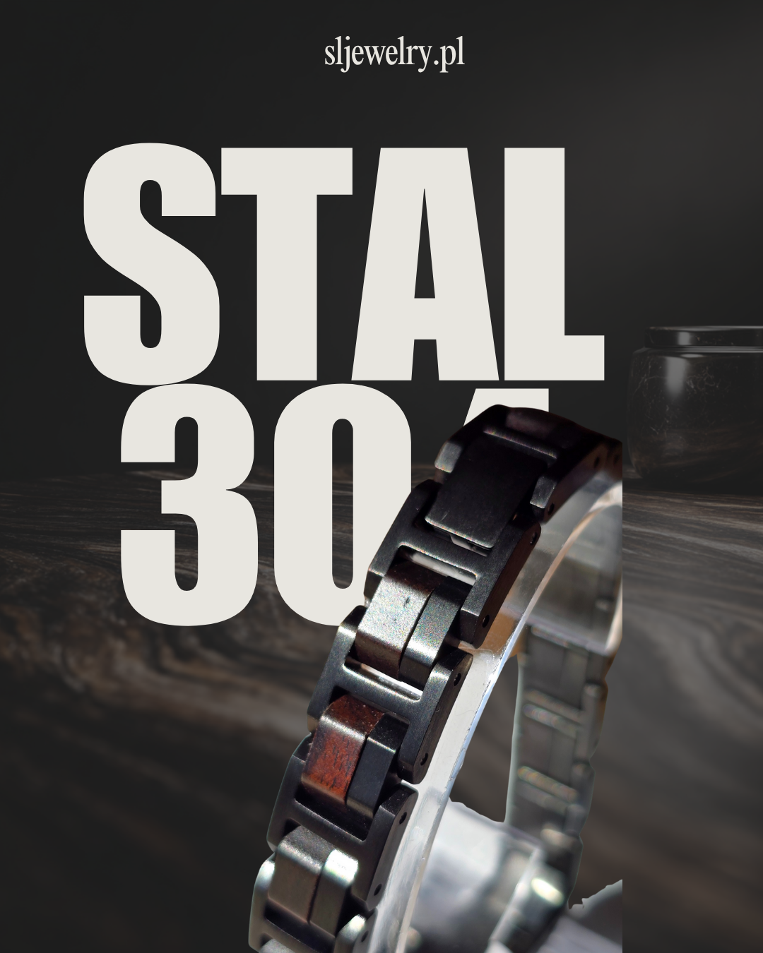 Męska bransoletka z drewna hebanowego i stali nierdzewnej 304