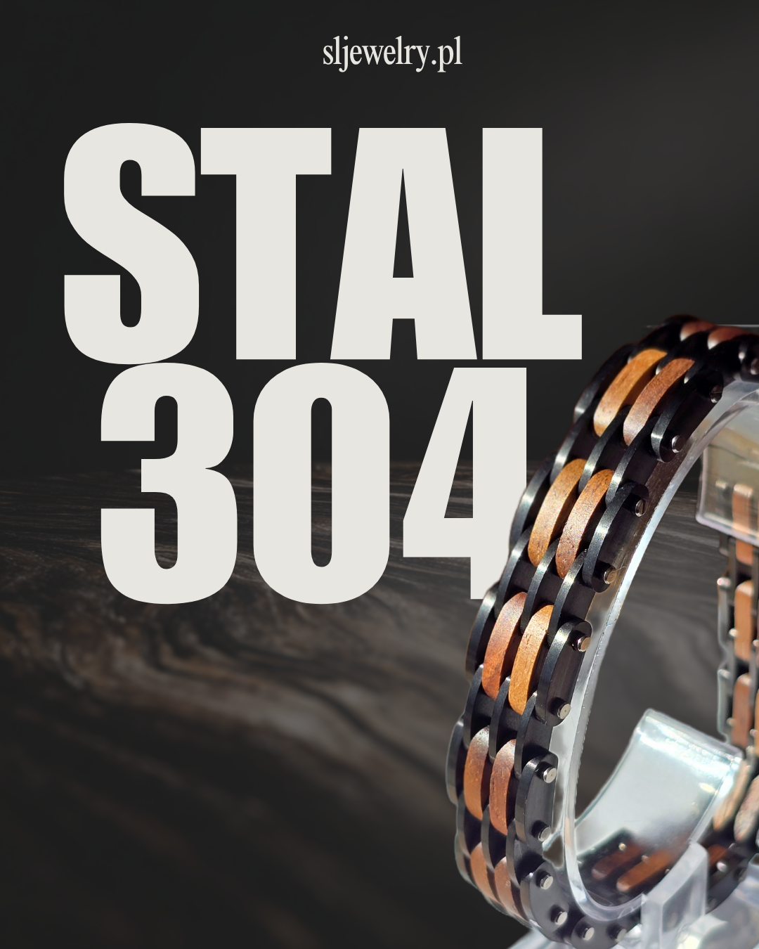 Męska bransoletka z naturalnego drewna i stali nierdzewnej S&L Jewelry – elegancki prezent dla mężczyzny, męża, taty lub brata na urodziny