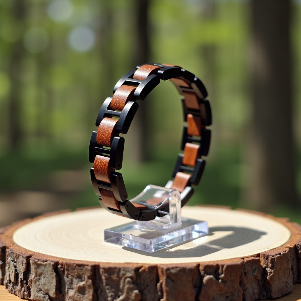 Męska bransoletka ze stali nierdzewnej i dębu w skórzanym pudełku prezentowym, elegancki dodatek dla mężczyzn, bransoletka stal i drewno, luksusowy prezent dla niego
