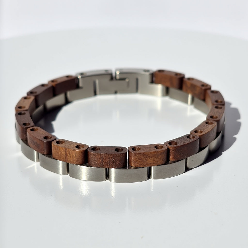 Męska bransoleta ze stali nierdzewnej i naturalnego drewna