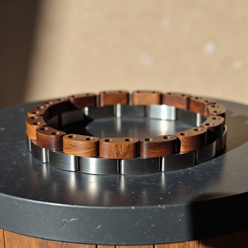 Męska bransoleta ze stali nierdzewnej i naturalnego drewna